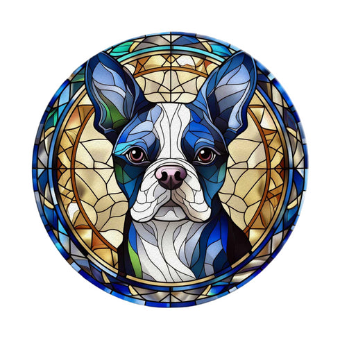 Boston Terrier Circular Glass Suncatcher Worktop Saver